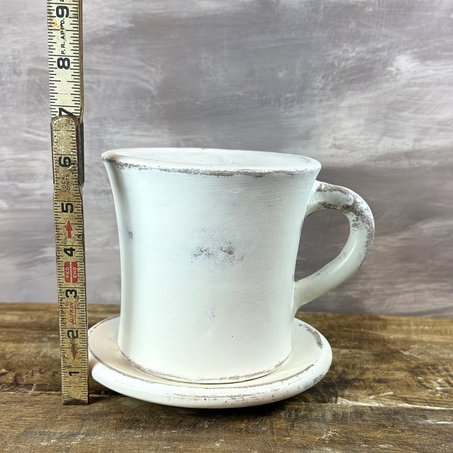 White Terracotta Diner Mug Planter with Saucer