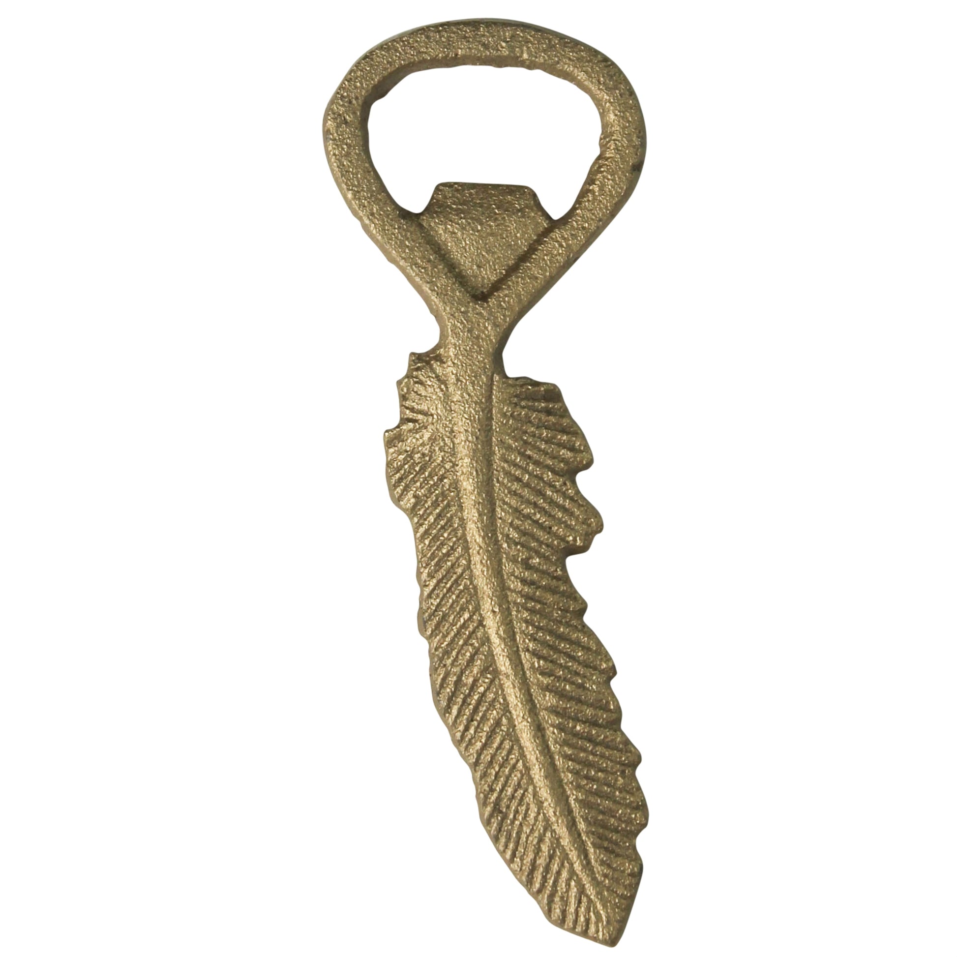 Image of a cast iron feather shape beer bottle opener.